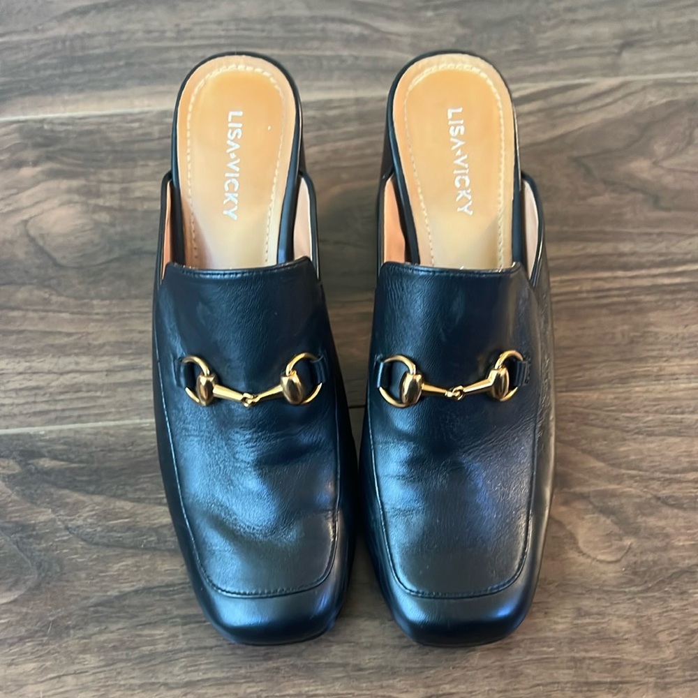 Lisa Vicky Black Leather Mules